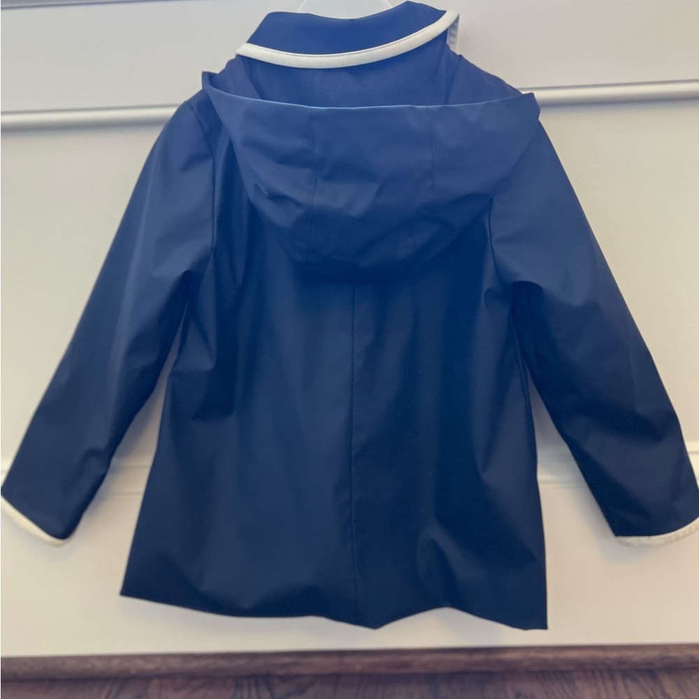 Jacadi Navy Blue Hooded Raincoat with White Trim - Picture 2 of 7